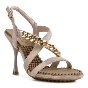Beige Metal Chain Mid Heel Sandal