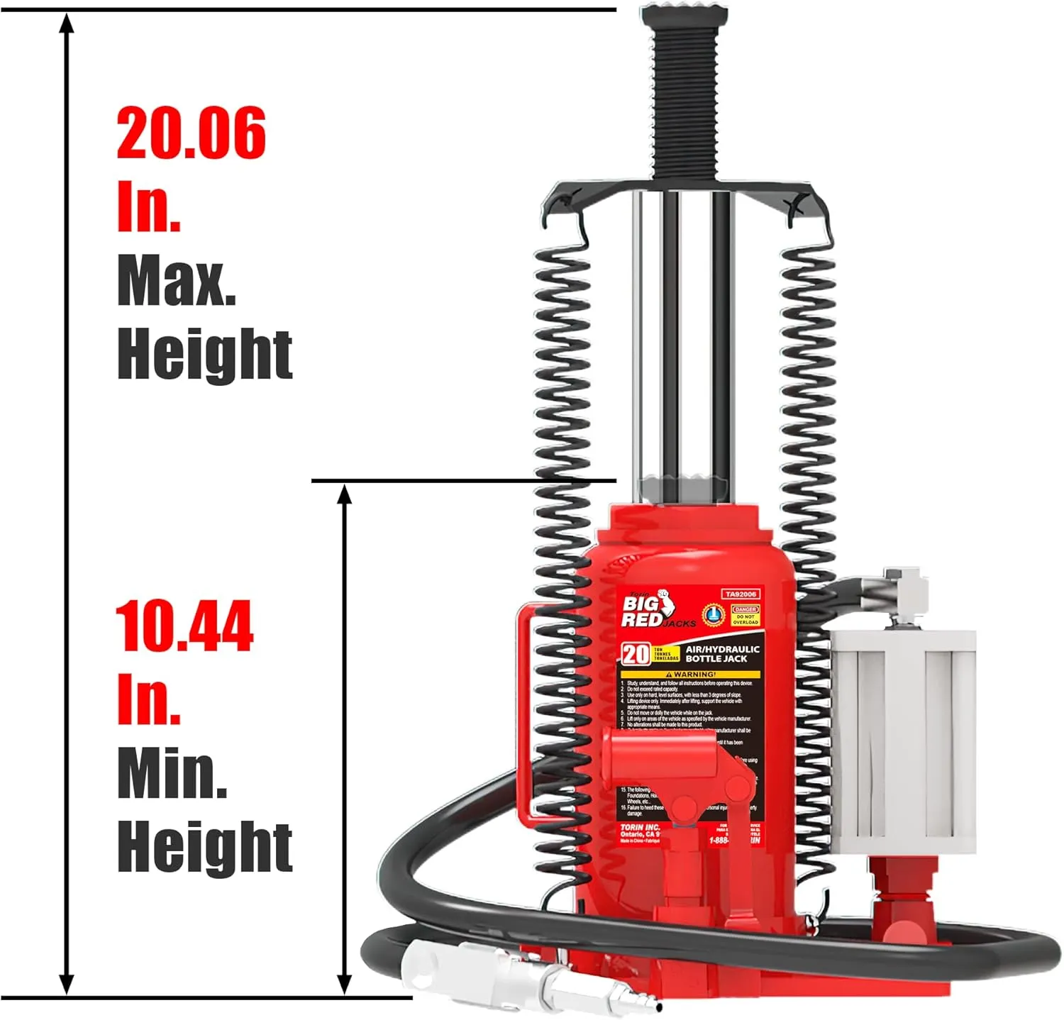 BIG RED 20 Ton Hydraulic Aluminum Alloy Pump/Pneumatic Quick Lift Welded Car Bottle Jack, Longer Lifespan, Ideal for Car, Pickup, Truck, SUV, Industrial Engineering