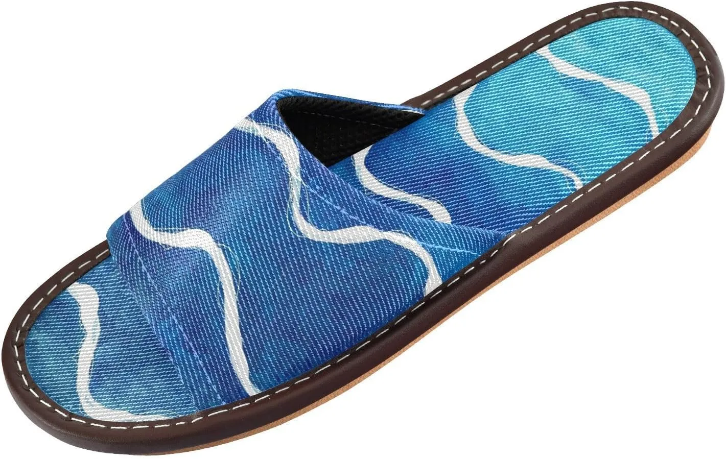 Blue Wave Stripes Breathable Soft Slides Sandals Spa Slippers Indoor for Travel, Hotel, Party,
