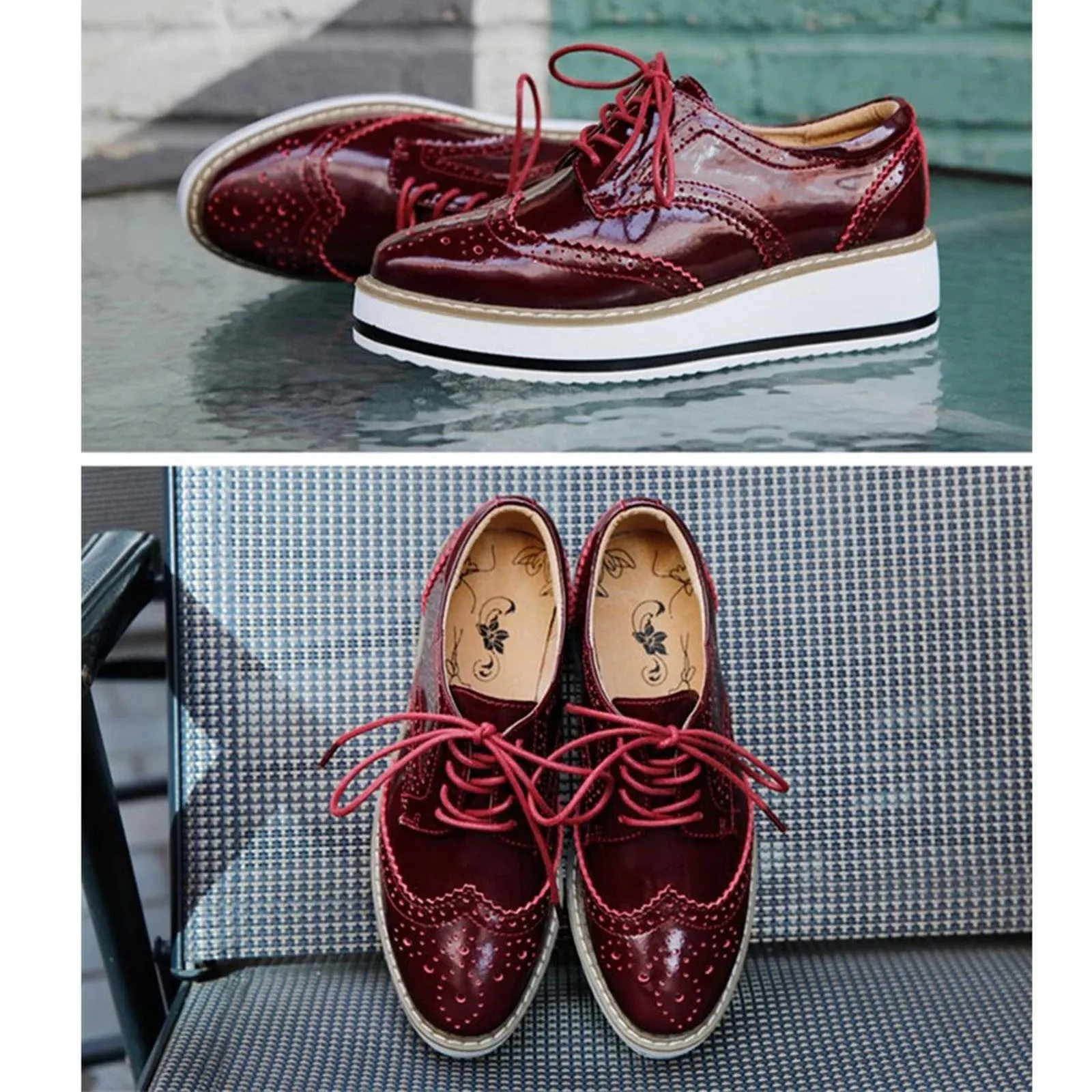 Brogue Wingtip Loafers KIJBLAE Lace-Up 42 Red Platform Oxford Heels Functional Chunky Contemporary Shoes