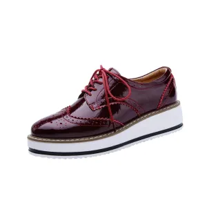 Brogue Wingtip Loafers KIJBLAE Lace-Up 42 Red Platform Oxford Heels Functional Chunky Contemporary Shoes