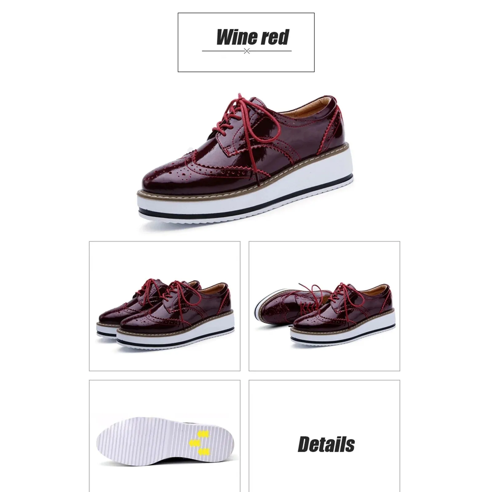Brogue Wingtip Loafers KIJBLAE Lace-Up 42 Red Platform Oxford Heels Functional Chunky Contemporary Shoes