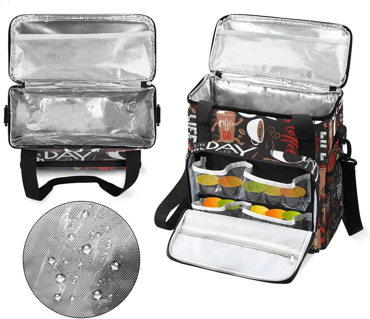 Brown and Red Coffee Cafe Coffee Maker Carring Bag Travel Carrying Storage Tote Bag Compatible with Keurig K-Mini or K-Mini Plus Portable Single Serve Coffee Brewer Case with Pockets for K-cup Pods