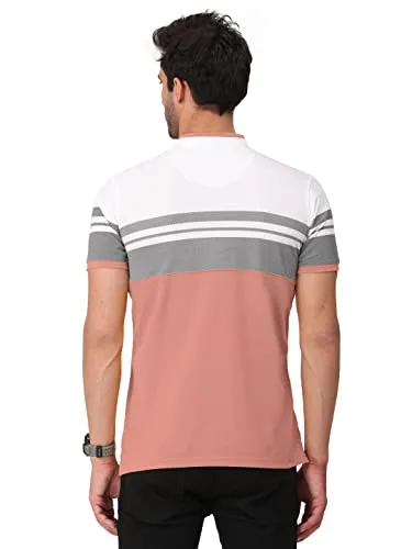 BULLMER Mens Cotton Henley Neck/Chinese Collar Tshirt - Onion Pink_X-Large