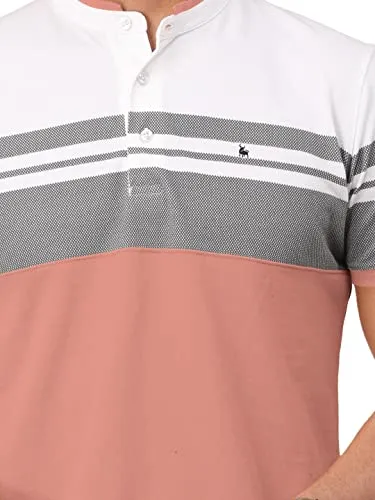 BULLMER Mens Cotton Henley Neck/Chinese Collar Tshirt - Onion Pink_X-Large