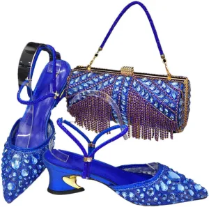 Butterfly Embroidery Champagne Heel Ladies Sandals Work Party Shoes Shoulder Bag Set