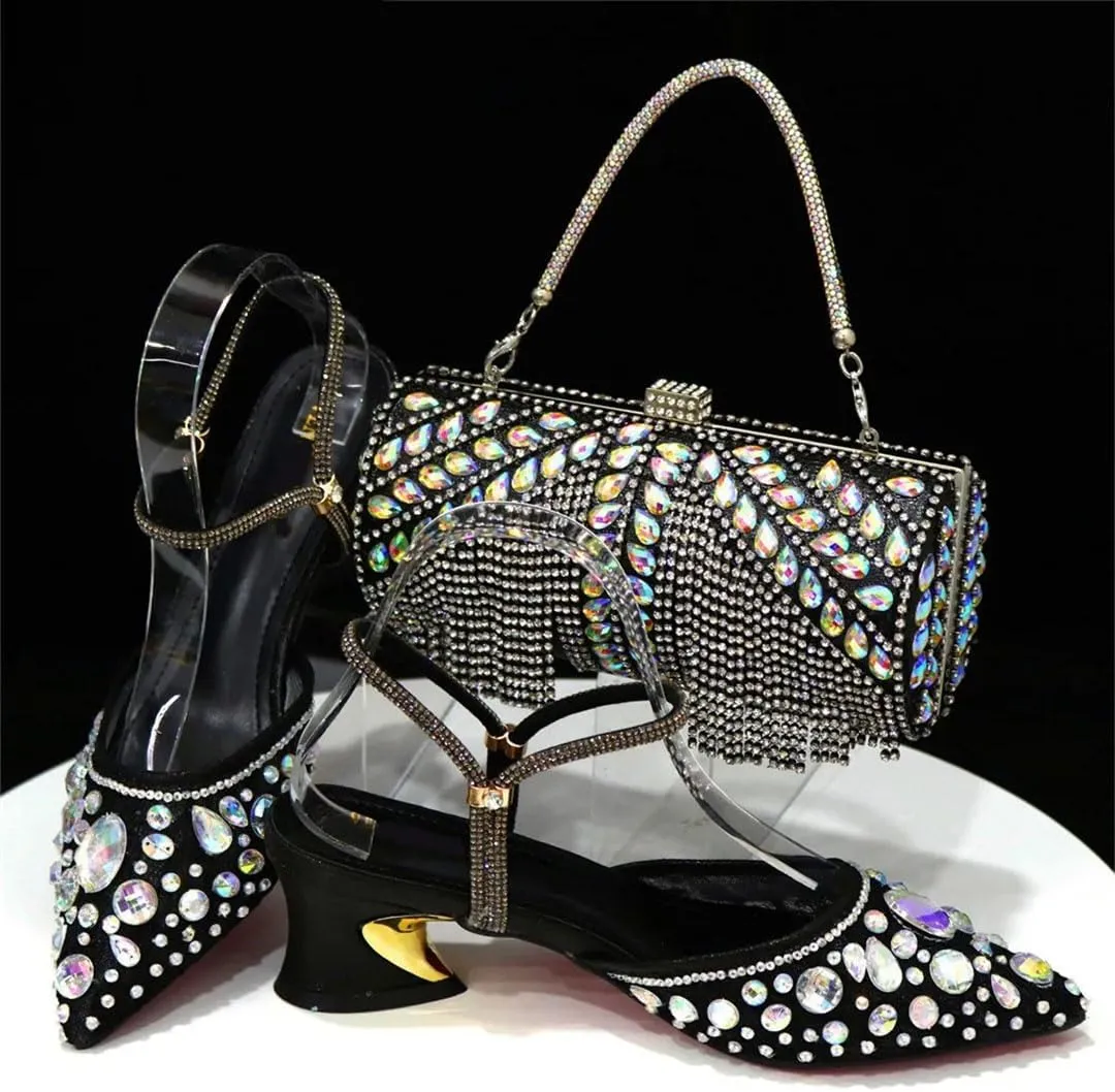 Butterfly Embroidery Champagne Heel Ladies Sandals Work Party Shoes Shoulder Bag Set