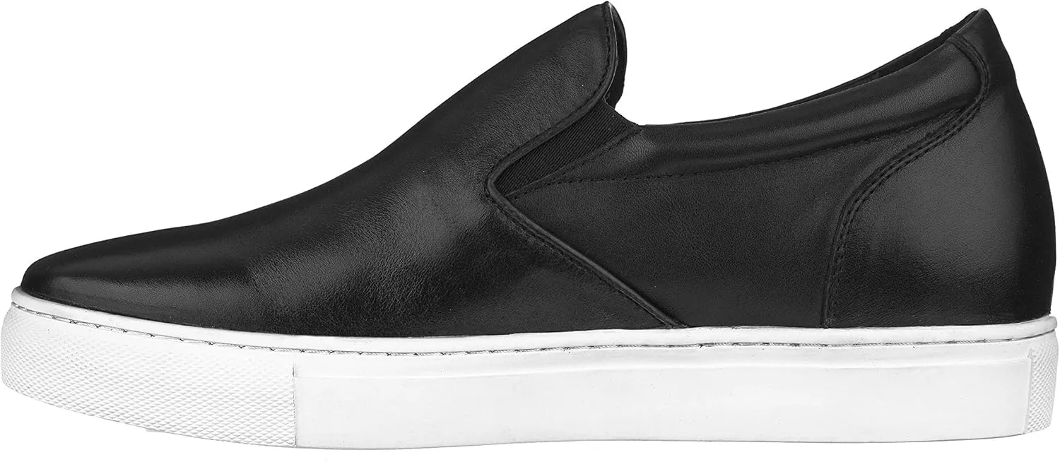 CALTO Men's Invisible Height Increasing Elevator Shoes - Black Leather Slip-on Lightweight Casual Loafers - 2.4 Inches Taller - T1021 - Size 6.5 D(M) US