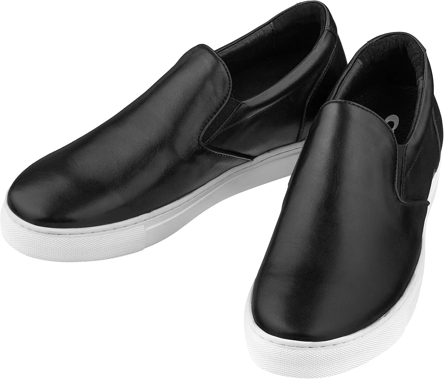 CALTO Men's Invisible Height Increasing Elevator Shoes - Black Leather Slip-on Lightweight Casual Loafers - 2.4 Inches Taller - T1021 - Size 6.5 D(M) US