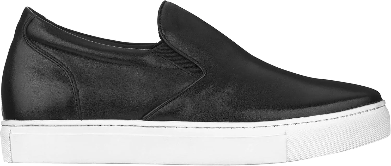 CALTO Men's Invisible Height Increasing Elevator Shoes - Black Leather Slip-on Lightweight Casual Loafers - 2.4 Inches Taller - T1021 - Size 6.5 D(M) US