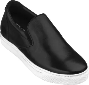 CALTO Men's Invisible Height Increasing Elevator Shoes - Black Leather Slip-on Lightweight Casual Loafers - 2.4 Inches Taller - T1021 - Size 6.5 D(M) US