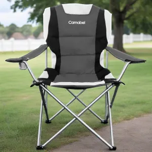 Camabel Folding Camping Chairs Oversized Heavy Duty Padded 400 LBS Beach Chair Portable Outdoor Lawn Chairs with Cup Holder Carry Bag for Sporting Hiking Picnics Fishing Grey