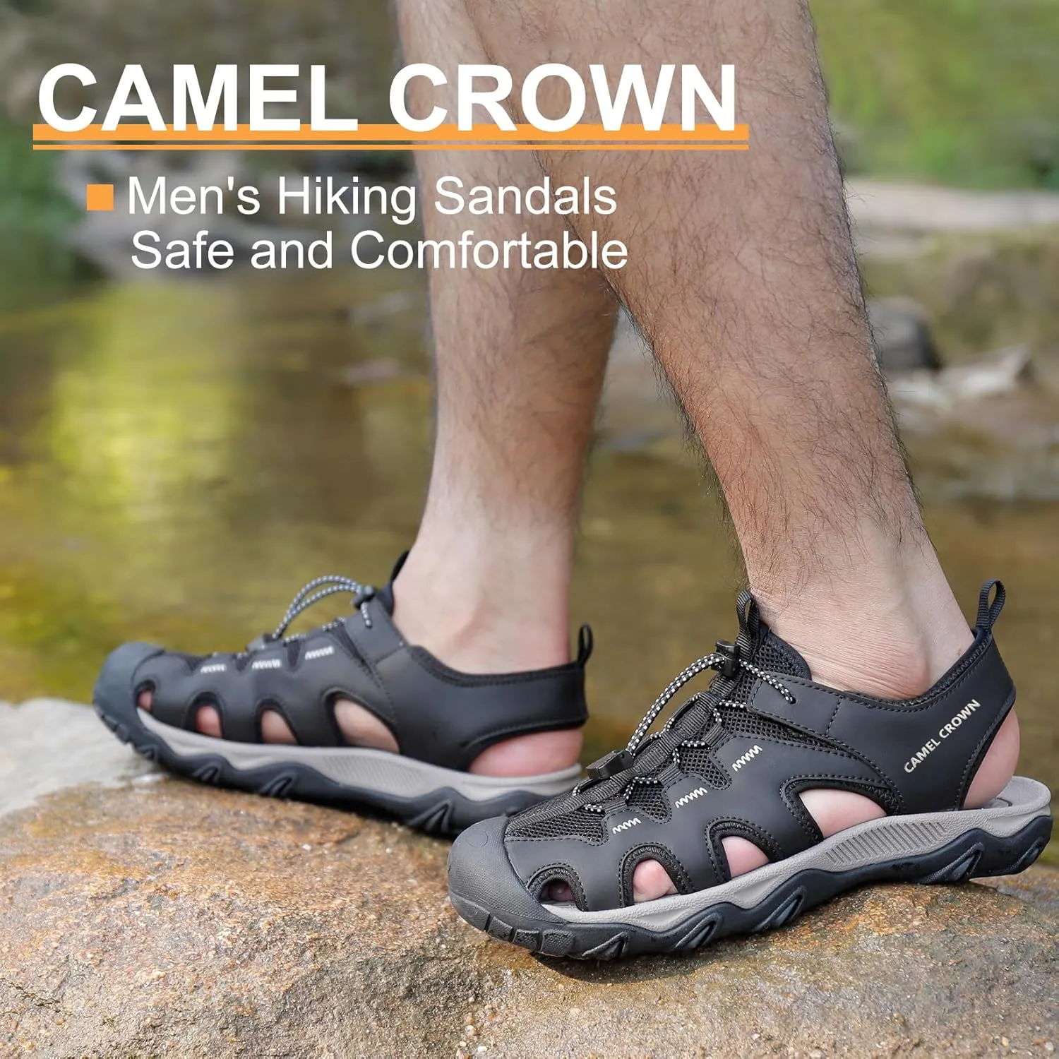 CAMEL CROWN Men's Hiking Sandals Anti-Slipping Athletic Water Shoes with Arch Support Closed Toe Outdoor Summer Camping Sandal for Beach