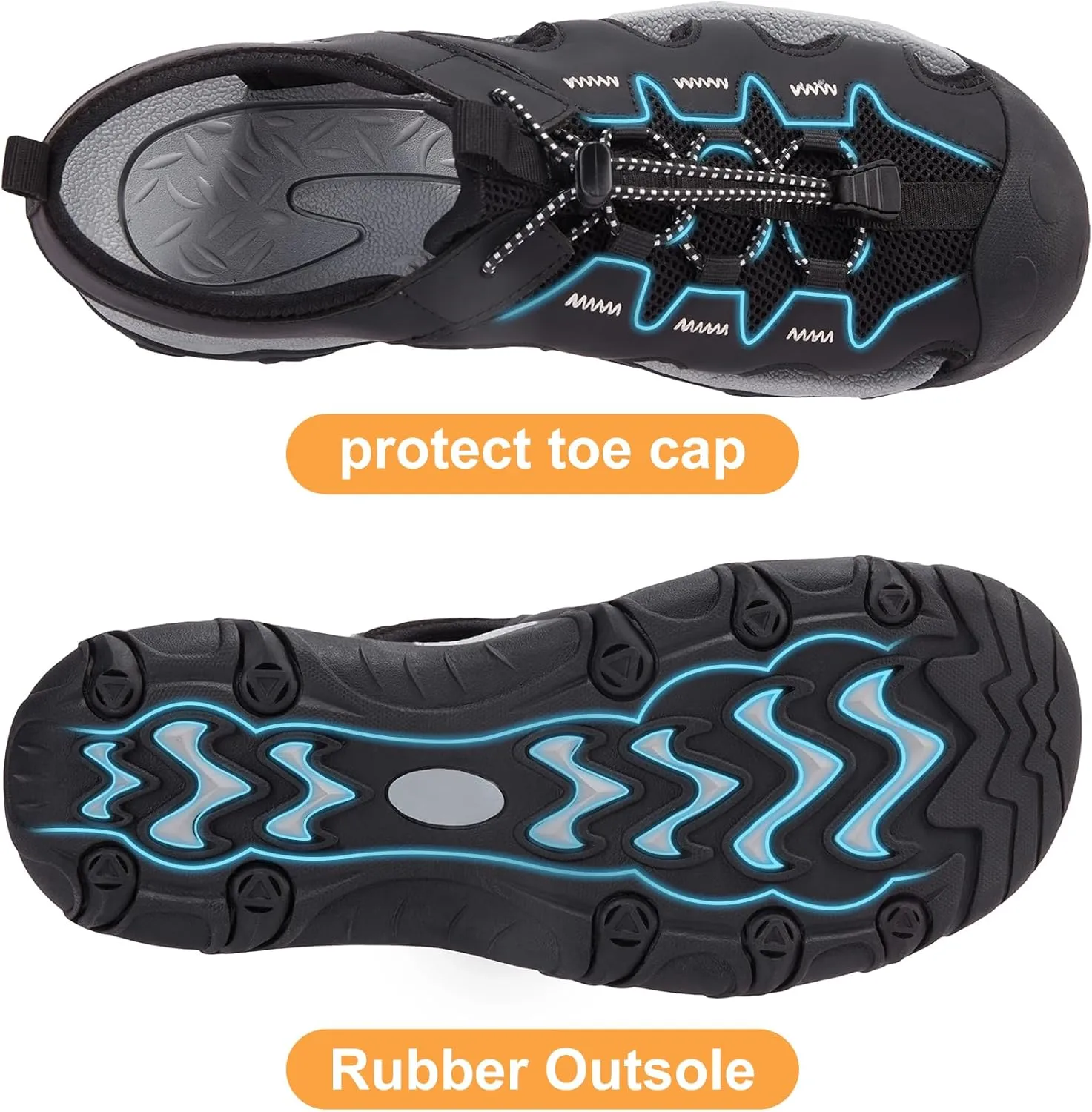 CAMEL CROWN Men's Hiking Sandals Anti-Slipping Athletic Water Shoes with Arch Support Closed Toe Outdoor Summer Camping Sandal for Beach