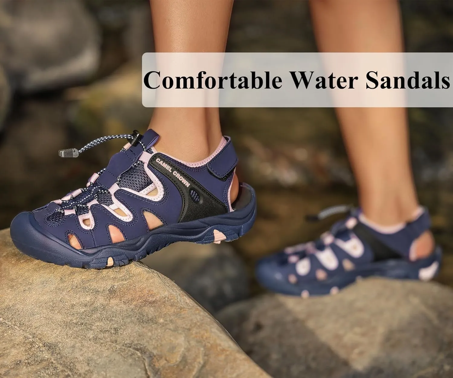 CAMEL CROWN Women's Hiking Sandals Waterproof Closed Toe Water Sandals Comfort Adjustable Athletic Outdoor Sandals for Summer Beach Hiker Walking Fishing
