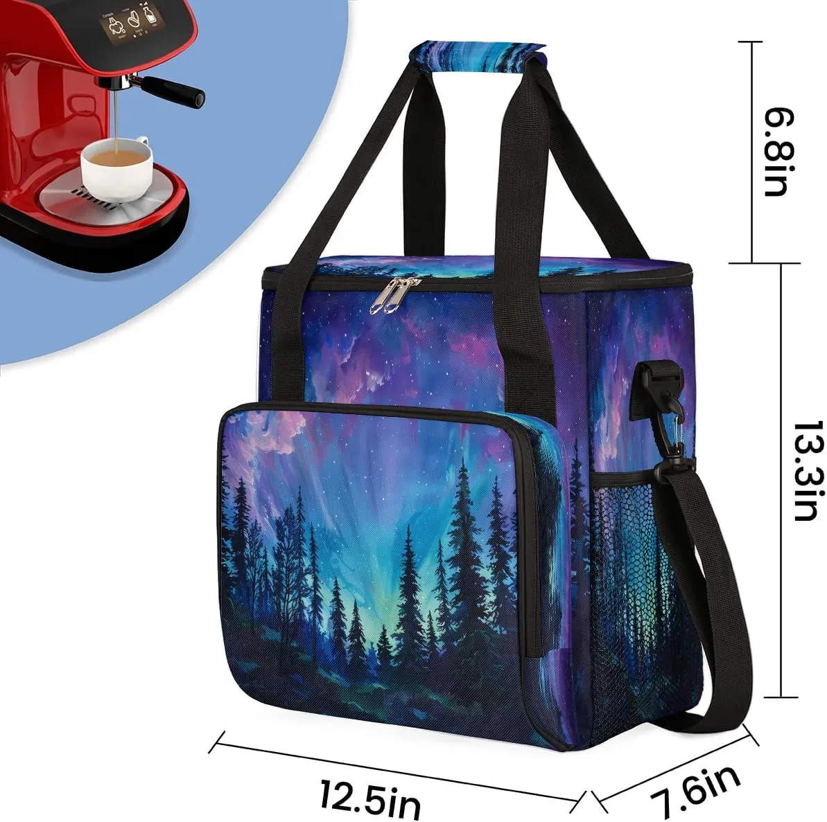 cfpolar Aurora Borealis Coffee Maker Storage Bag, Travel Coffee Maker Carrying Case with K-Mini/K-Mini Plus Compatibility, Dustproof Tote Bag with Shoulder Strap for Women/Men