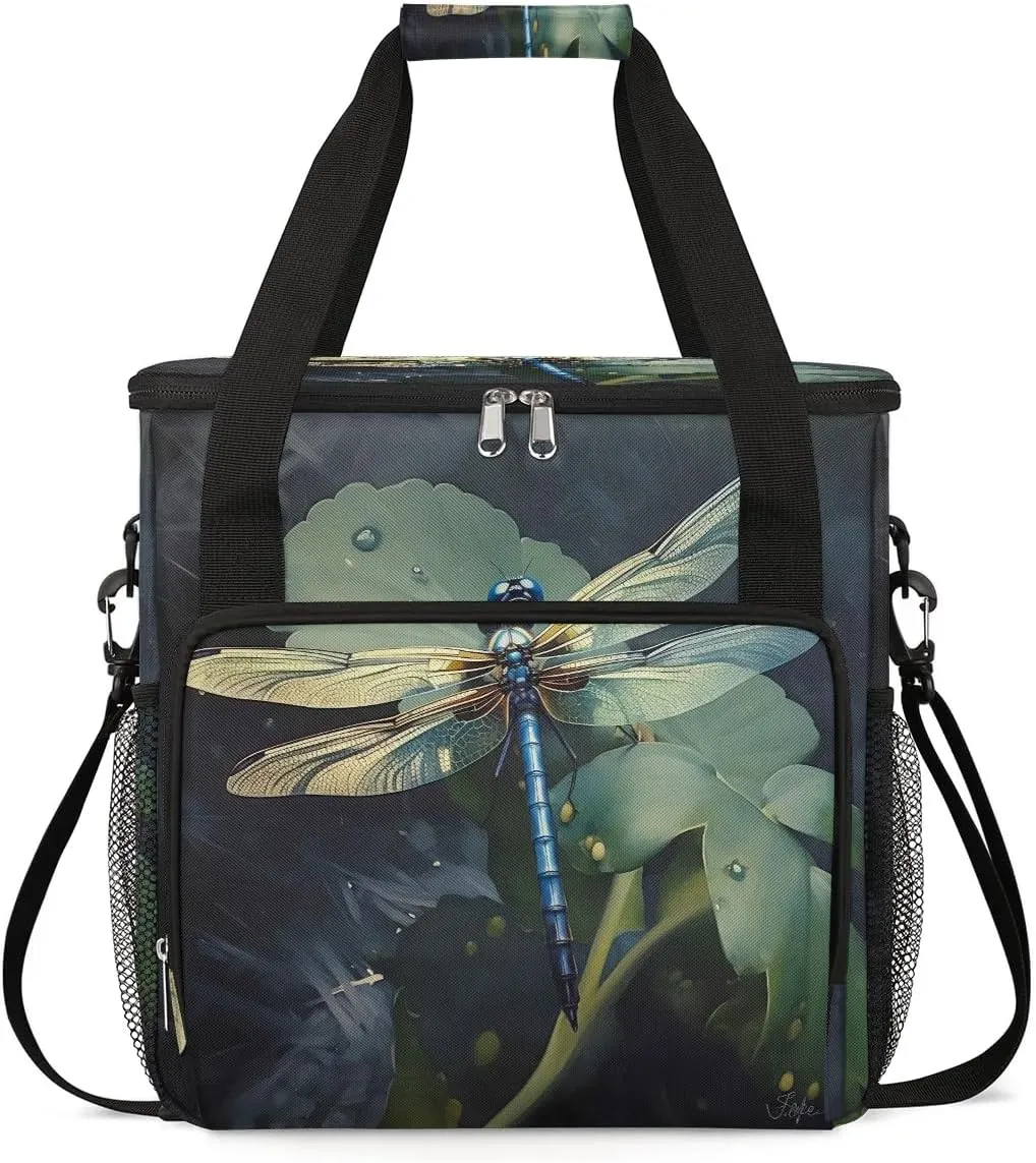 cfpolar Dragonfly With Green Leaf Coffee Maker Storage Bag, Travel Coffee Maker Carrying Storage Tote Bag Compatible with K-Mini or K-Mini Plus, Dustproof Tote Bag with Shoulder Strap for Women Men