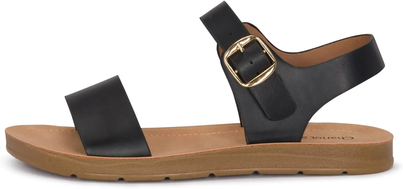Chariot & Co - Crew - Women's Single Band Strappy Ankle Buckle Fashion Flat Sandals