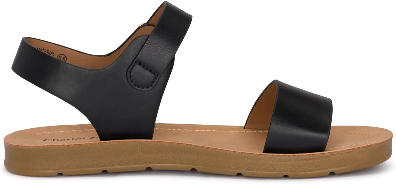Chariot & Co - Crew - Women's Single Band Strappy Ankle Buckle Fashion Flat Sandals