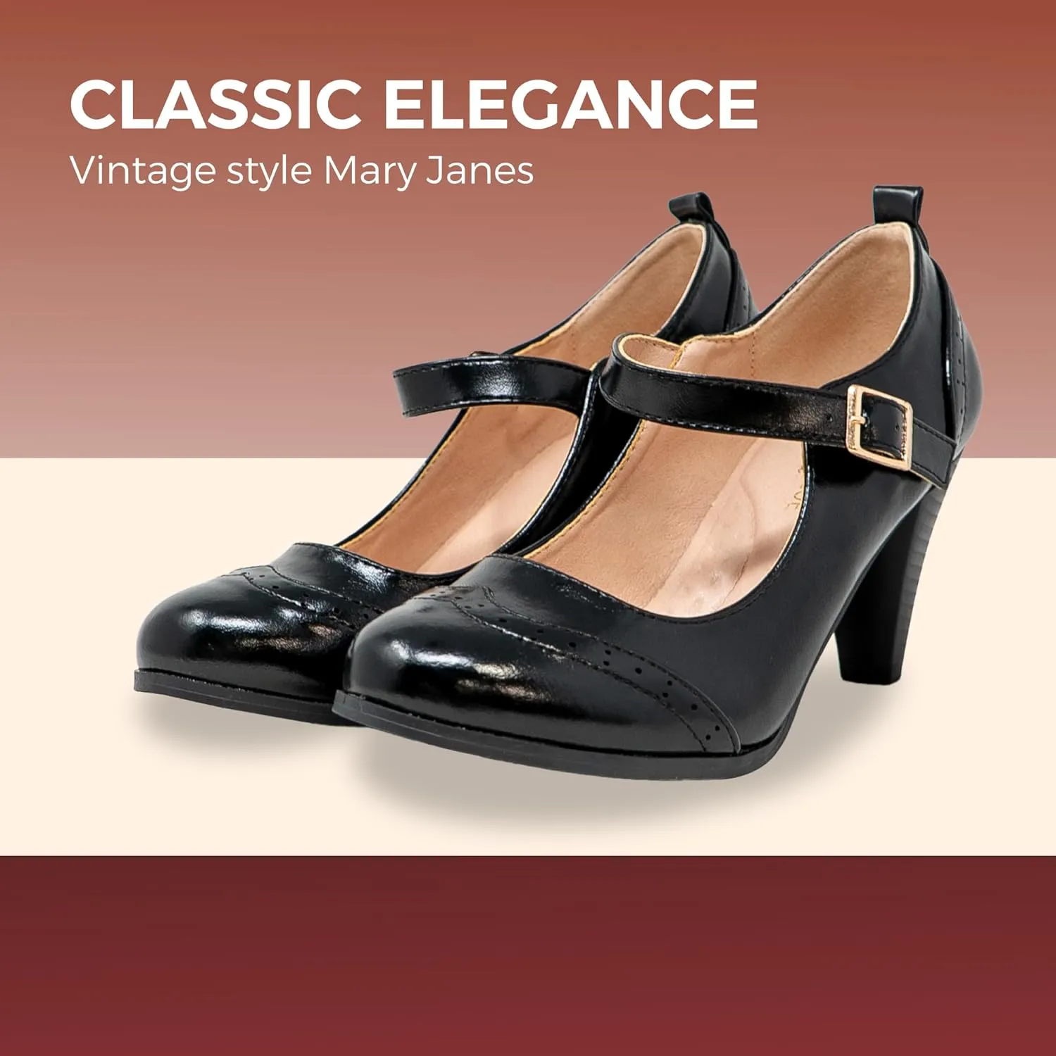 Chase & Chloe Women's Round Toe Two Tone Mary Jane Pumps