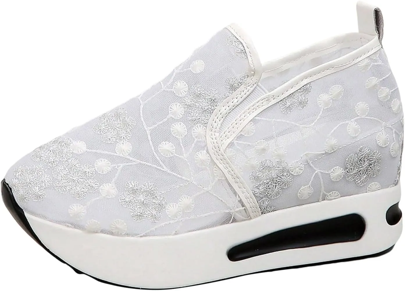 Chunky Sneakers for Women Fashion White Platform Sneakers for Women Slip On Breathable Lace Embroidery Walking Tennis Shoes Lightweight Comfort Wedge Platform Casual Sneakers for Gym Travel Work
