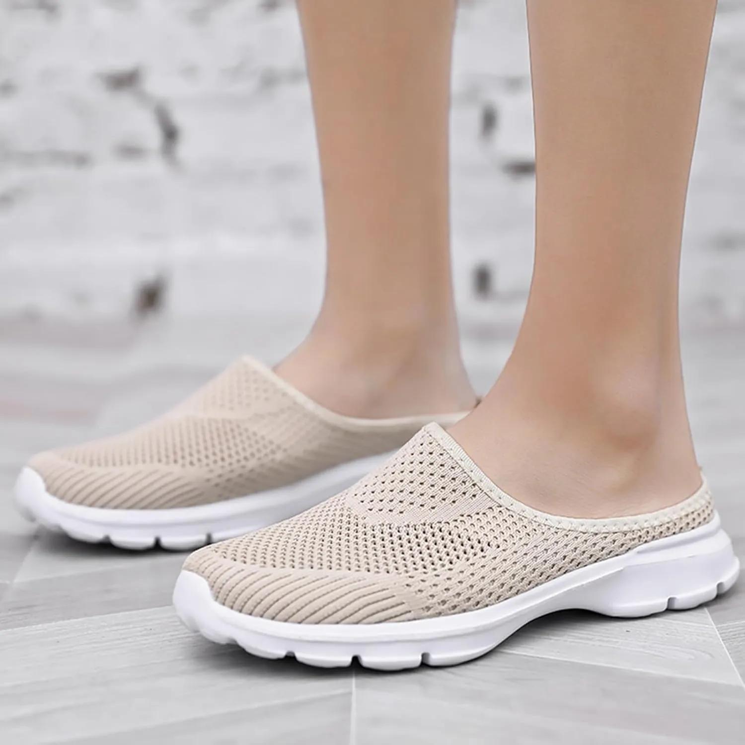 Clogs For Women Breathable Mesh Flat Slippers Casual Slingback Mules Sneakers Closed Round Toe Slip On Slippers Lightweight Athletic Outdoor Walking Shoes