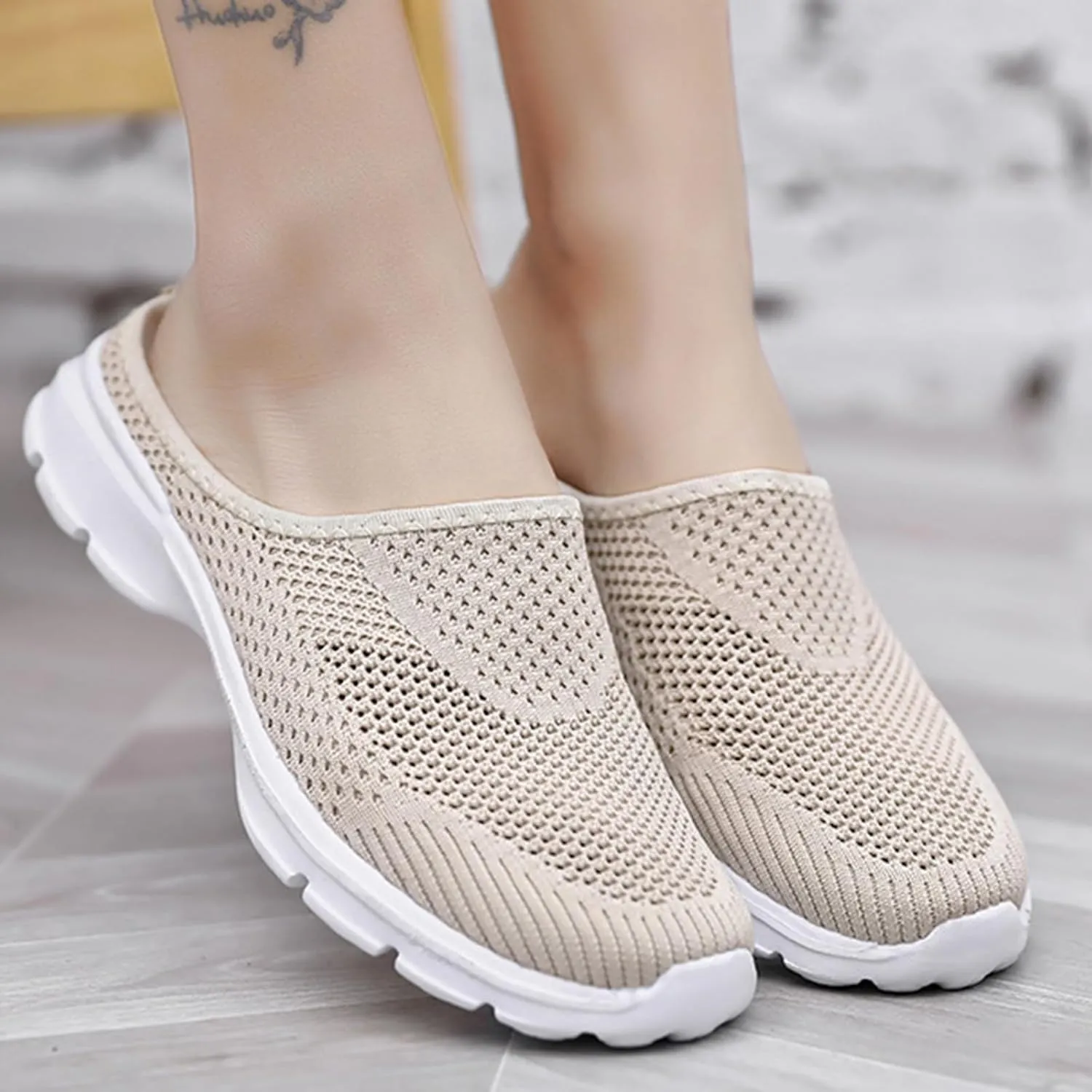 Clogs For Women Breathable Mesh Flat Slippers Casual Slingback Mules Sneakers Closed Round Toe Slip On Slippers Lightweight Athletic Outdoor Walking Shoes