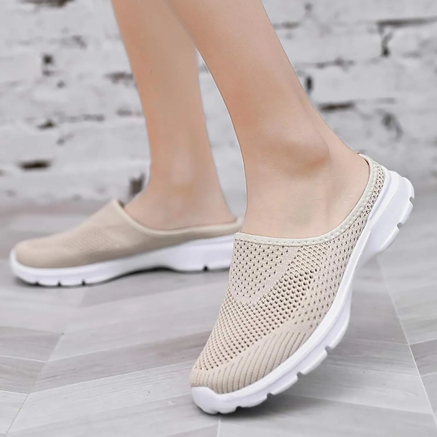 Clogs For Women Breathable Mesh Flat Slippers Casual Slingback Mules Sneakers Closed Round Toe Slip On Slippers Lightweight Athletic Outdoor Walking Shoes