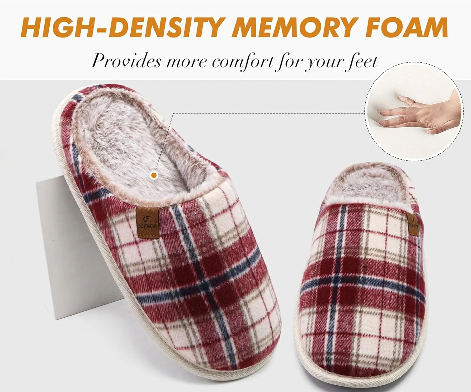 COFACE Unisex Mens Womens Cozy Memory Foam Scuff Slippers Casual Slip On Warm House Shoes Indoor/Outdoor Sandal Slippers With Arch Support Rubber Sole Size 4-15