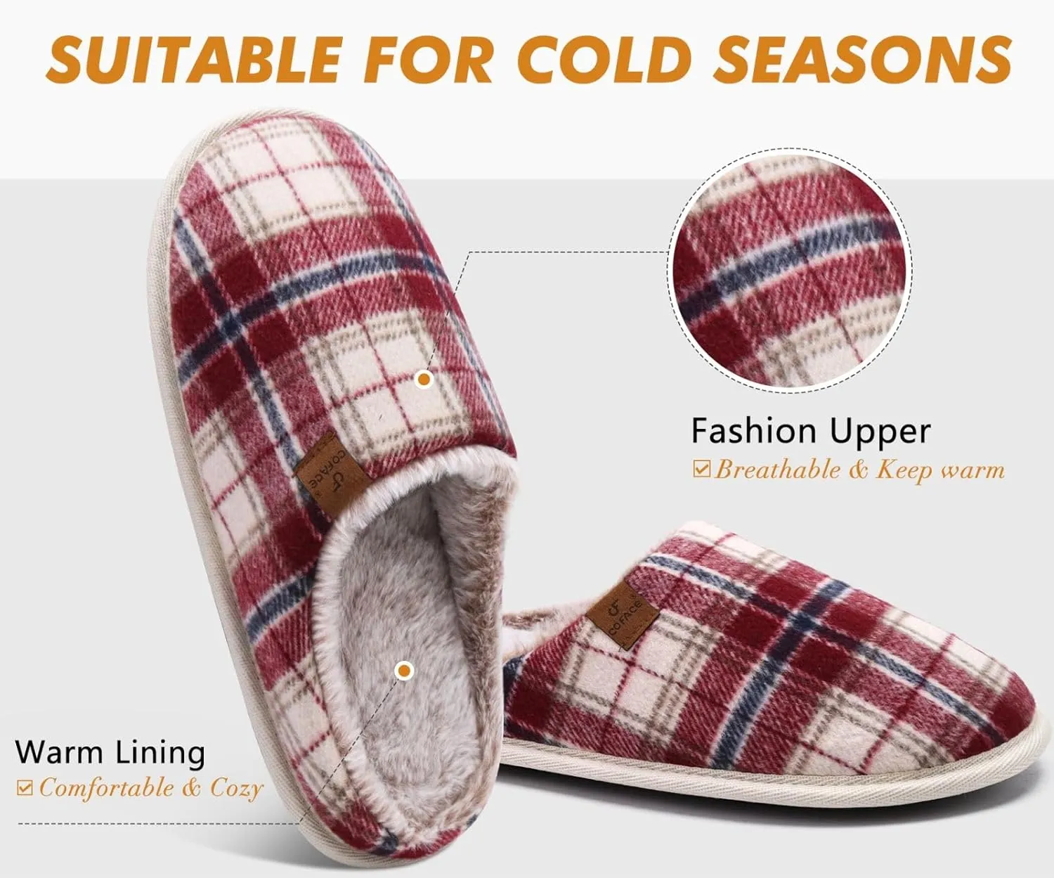 COFACE Unisex Mens Womens Cozy Memory Foam Scuff Slippers Casual Slip On Warm House Shoes Indoor/Outdoor Sandal Slippers With Arch Support Rubber Sole Size 4-15