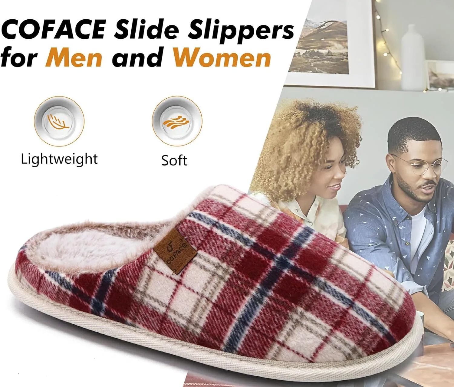 COFACE Unisex Mens Womens Cozy Memory Foam Scuff Slippers Casual Slip On Warm House Shoes Indoor/Outdoor Sandal Slippers With Arch Support Rubber Sole Size 4-15