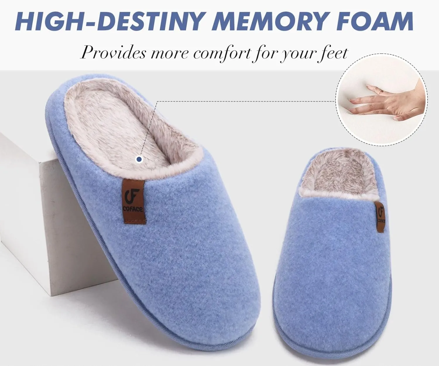 COFACE Unisex Mens Womens Cozy Memory Foam Scuff Slippers Casual Slip On Warm House Shoes Indoor/Outdoor Sandal Slippers With Arch Support Rubber Sole Size 4-15