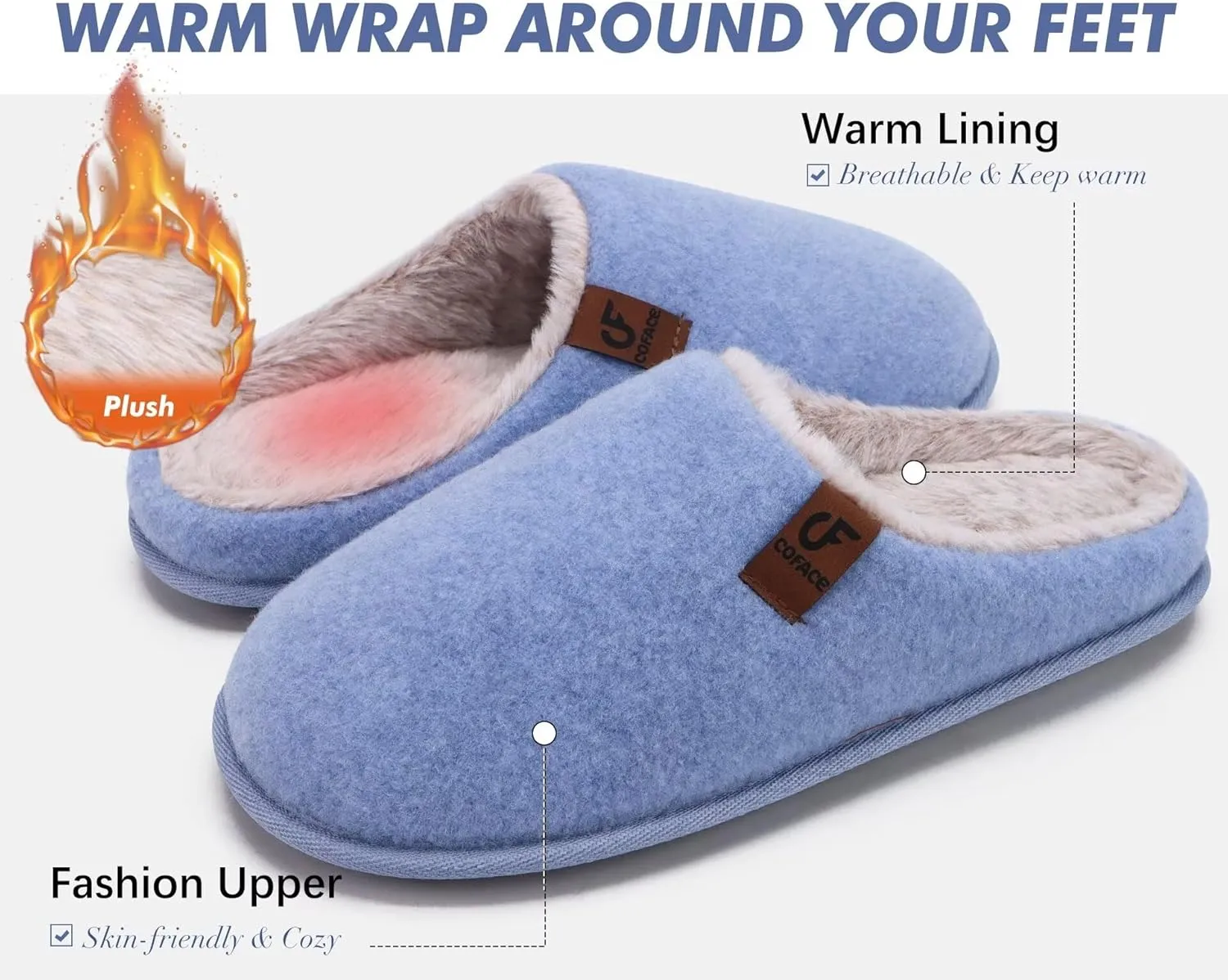 COFACE Unisex Mens Womens Cozy Memory Foam Scuff Slippers Casual Slip On Warm House Shoes Indoor/Outdoor Sandal Slippers With Arch Support Rubber Sole Size 4-15