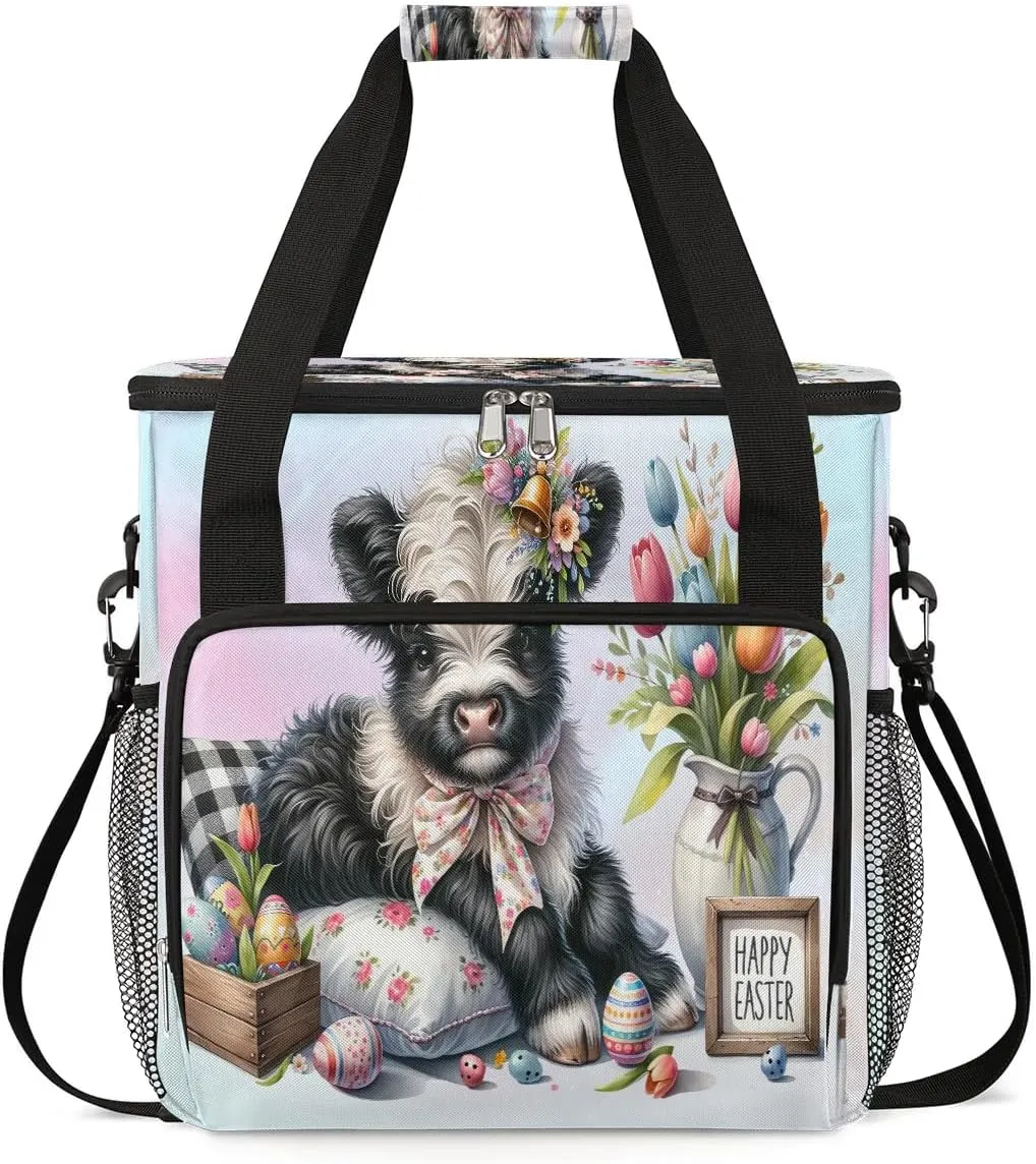 Coffee Maker Carring Bag Cute Easter Cows Travel Carrying Storage Tote Bag Compatible with Keurig K-Mini or K-Mini Plus Portable Single Serve Coffee Brewer Case with Pockets for K-cup Pods