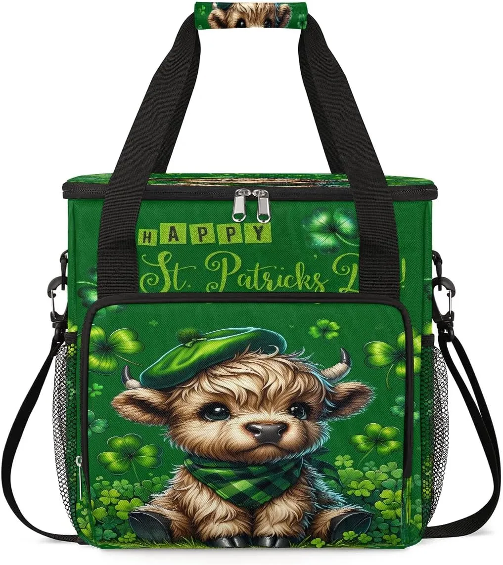 Coffee Maker Carring Bag St. Patrick's Day Highland Cow Travel Carrying Storage Tote Bag Compatible with Keurig K-Mini or K-Mini Plus Portable Single Serve Coffee Brewer Case with Pockets for K-cup