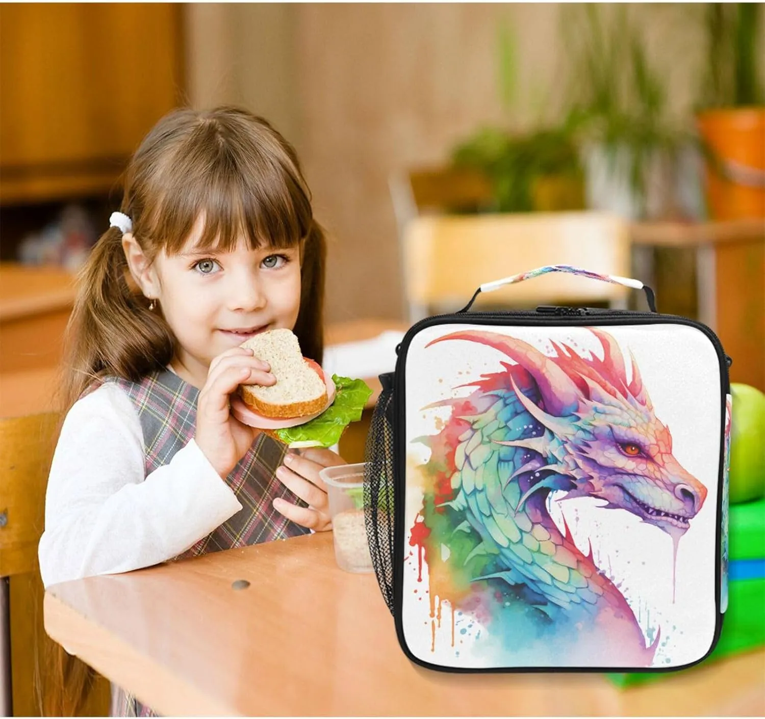 Colorful Dragon Kids Lunch Box Boys Girls Insulated Lunch Bag Reusable Thermal Cooler Tote Portable Shoulder Strap School Picnic