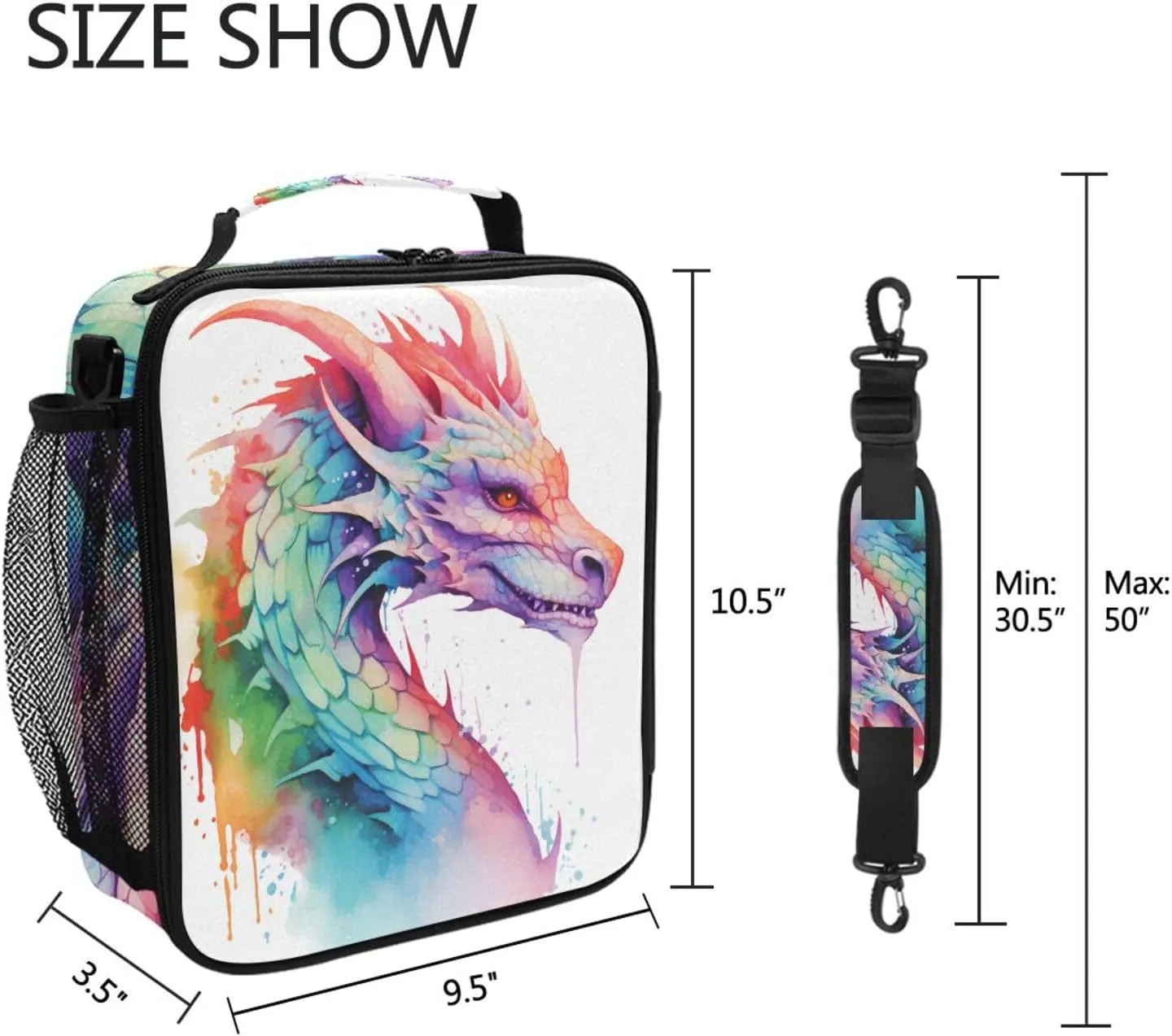 Colorful Dragon Kids Lunch Box Boys Girls Insulated Lunch Bag Reusable Thermal Cooler Tote Portable Shoulder Strap School Picnic