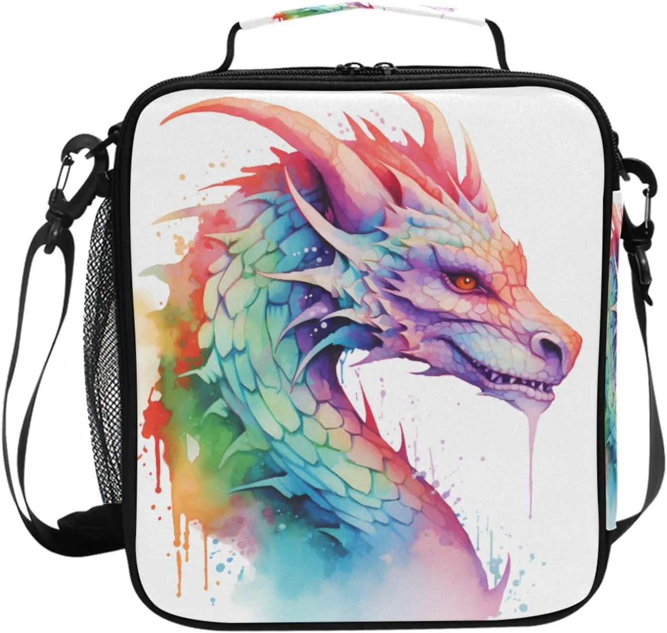 Colorful Dragon Kids Lunch Box Boys Girls Insulated Lunch Bag Reusable Thermal Cooler Tote Portable Shoulder Strap School Picnic
