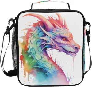 Colorful Dragon Kids Lunch Box Boys Girls Insulated Lunch Bag Reusable Thermal Cooler Tote Portable Shoulder Strap School Picnic