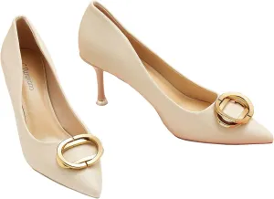 C.Paravano Women's Metal Buckle Stiletto Pumps-Professional Business Meeting Shoes with Metal Accents&Chic Pointed Toe Design,All-Day Comfort Heels for Office Workdays