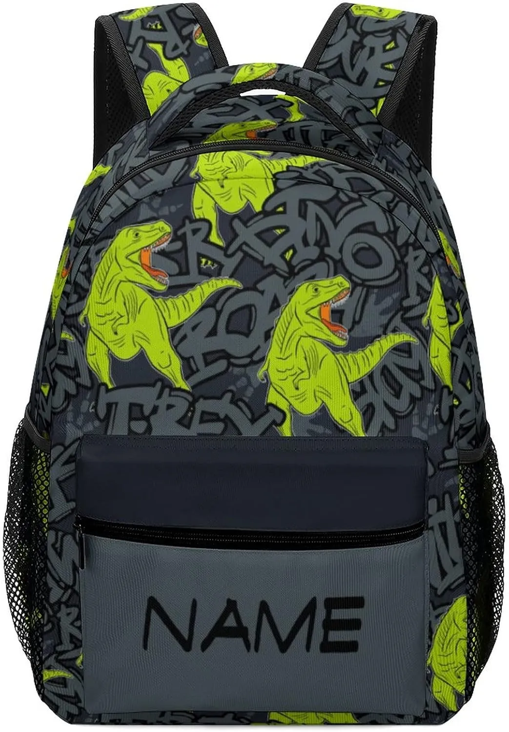 Custom Green Dinosaur Roar Backpack Personalized Name Text Backpack Daypacks Customized BookBags School Bag for Student Boys Girls
