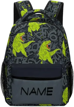 Custom Green Dinosaur Roar Backpack Personalized Name Text Backpack Daypacks Customized BookBags School Bag for Student Boys Girls