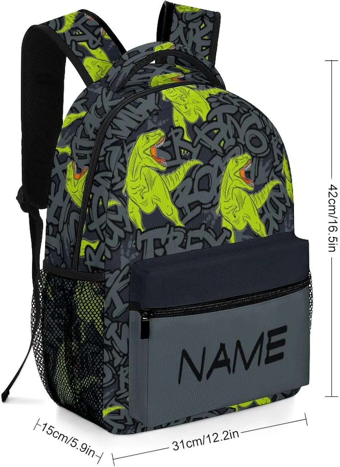 Custom Green Dinosaur Roar Backpack Personalized Name Text Backpack Daypacks Customized BookBags School Bag for Student Boys Girls