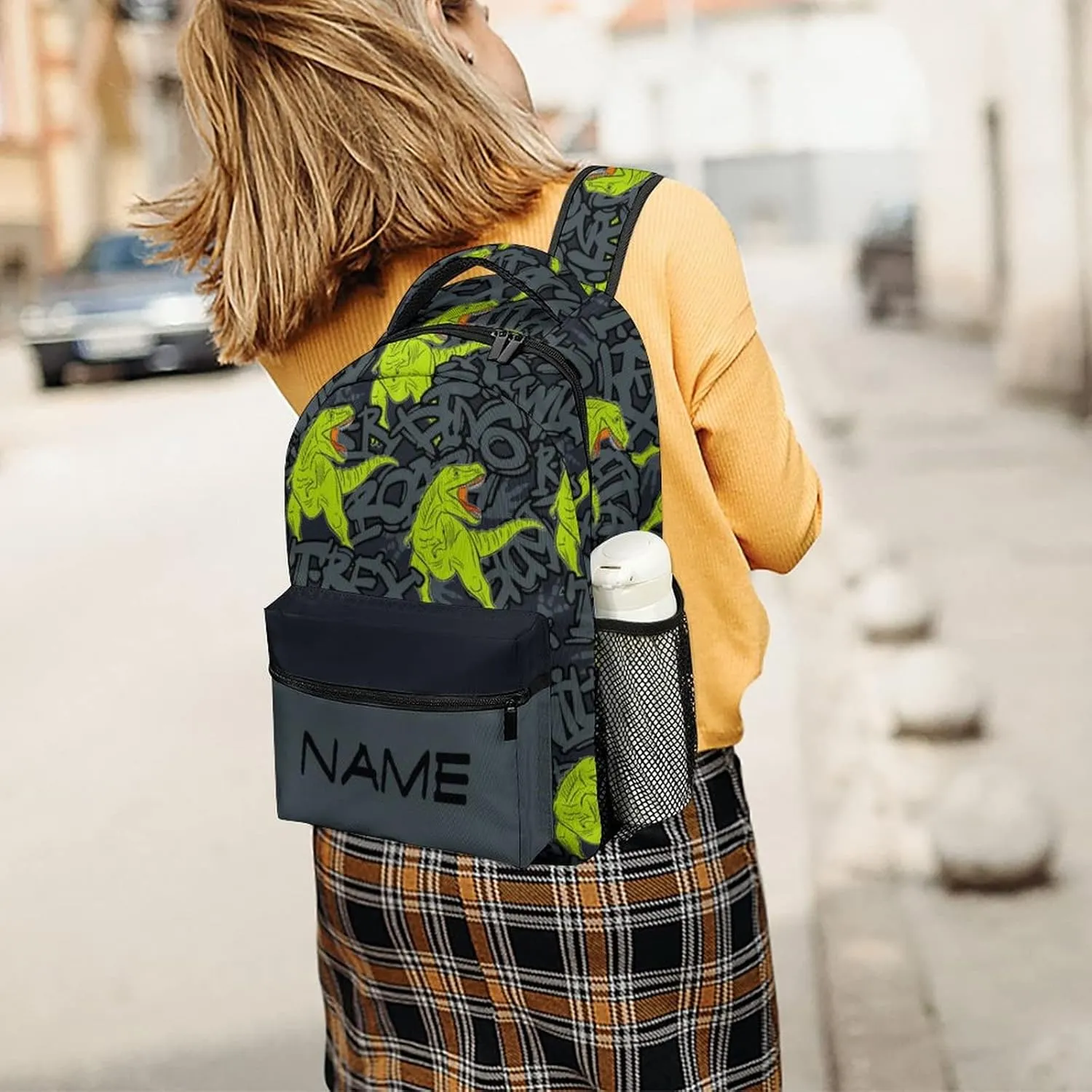 Custom Green Dinosaur Roar Backpack Personalized Name Text Backpack Daypacks Customized BookBags School Bag for Student Boys Girls
