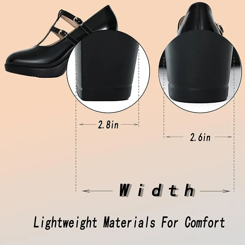 CYBLING Women's Mary Jane High Heels Shoes Ladies Pointed Closed Toe Ankle Strap Dress Pumps