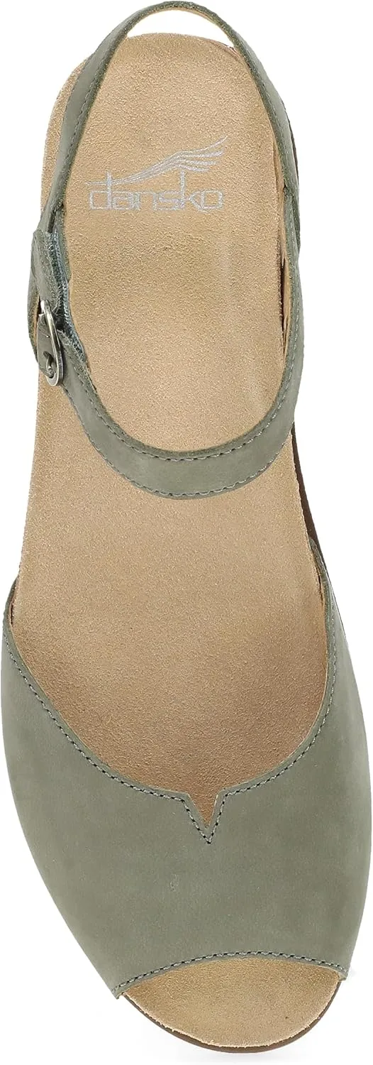 Dansko Cass Peep-Toe Wedge Sandal for Women -Low Profile Wedge with Arch Support, Adjustable Fit for Walking Comfort
