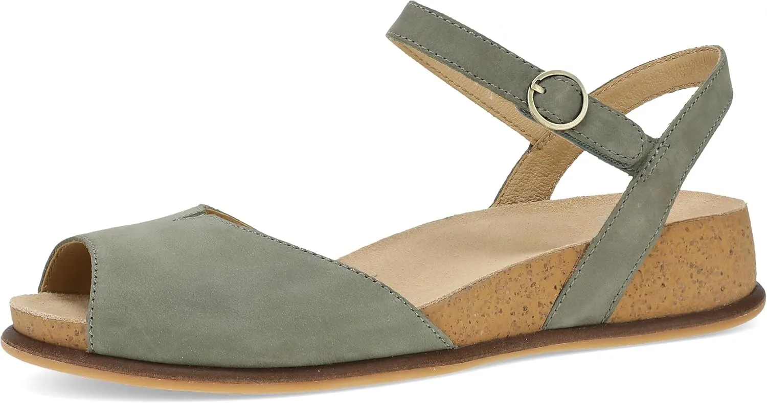 Dansko Cass Peep-Toe Wedge Sandal for Women -Low Profile Wedge with Arch Support, Adjustable Fit for Walking Comfort