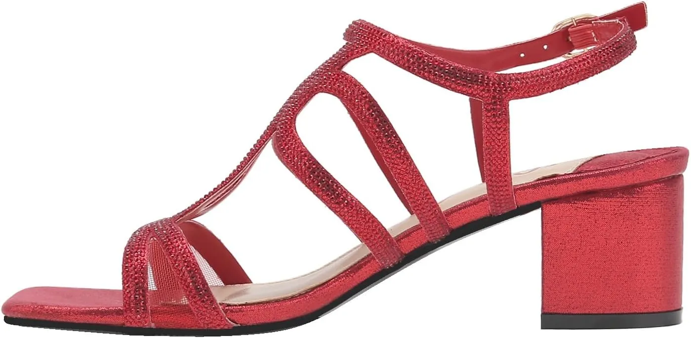 Devine Rhinestone Block Heel Dressy Sandal