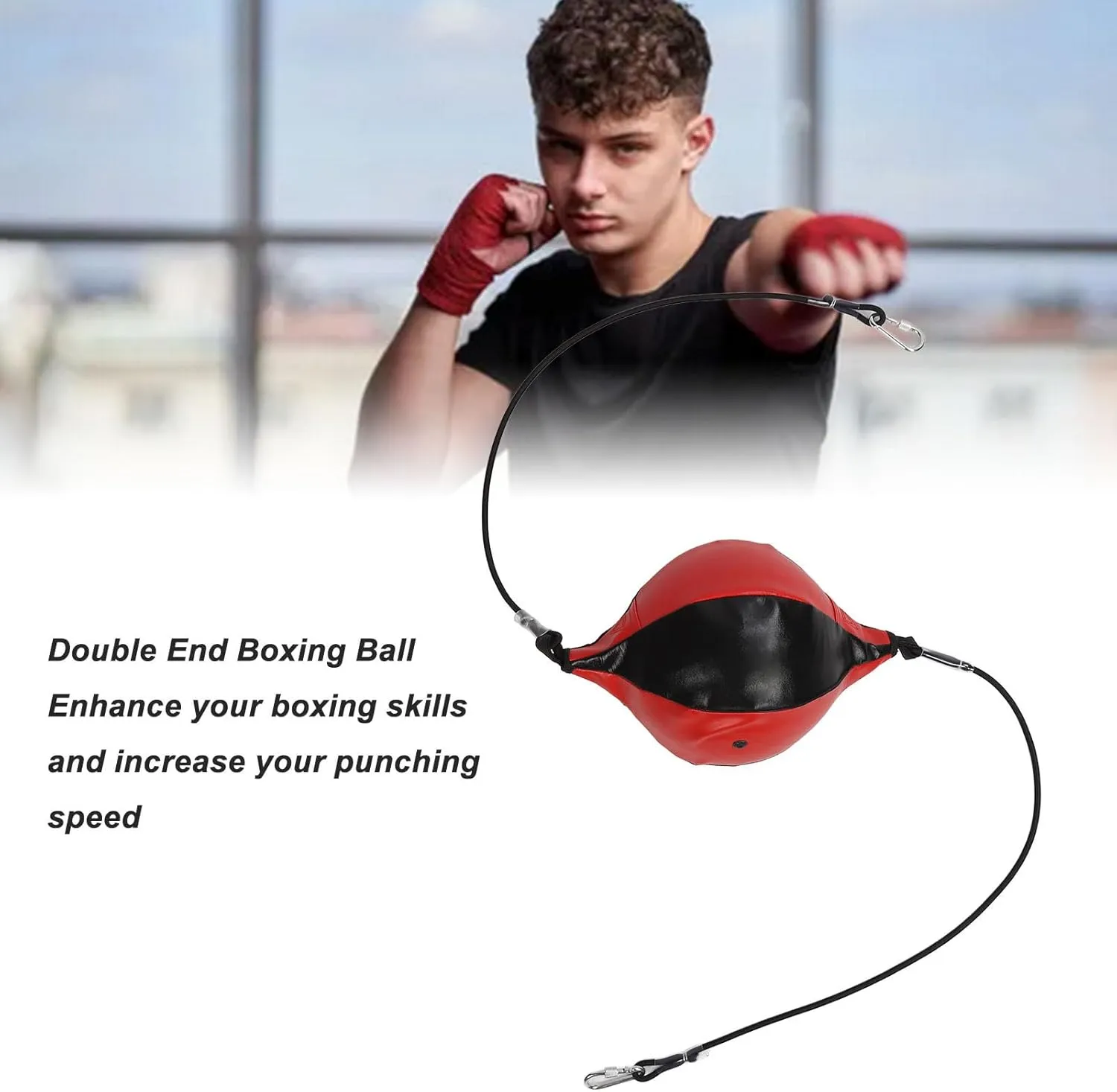 Double End Bag, Double End Punching Balls with Adjustable Cord and Inflator, PU Leather Speed Boxing Bag for Reflexes and Agility Training