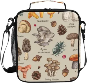 Edible Mushrooms Autumn Kids Lunch Box Boys Girls Insulated Lunch Bag Reusable Thermal Cooler Tote Portable Shoulder Strap School Picnic